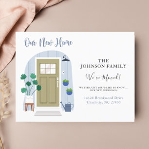 We've Moved Green Watercolor Door Announcement Postcard