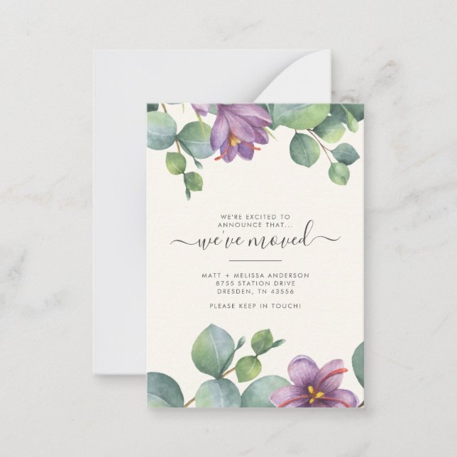 We've Moved Greenery Eucalyptus Floral Moving Card (Front)