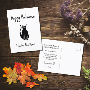 We've Moved Halloween Cute Black Cat Moving Announcement Postcard