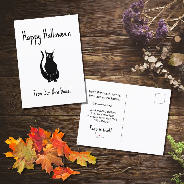 We've Moved Halloween Cute Black Cat Moving Announcement Postcard (Creator Uploaded)
