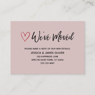 We've Moved Handwriting Red Hearts Dusty Rose Business Card