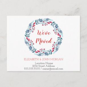 We've Moved,Holiday Blue Wreath, New Address Announcement Postcard