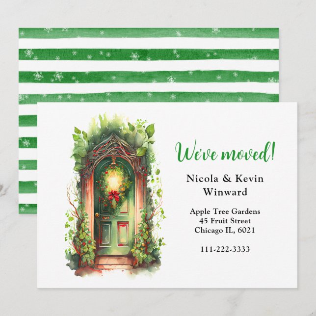 We've Moved Holiday Christmas Wreath Door Announcement (Front/Back)