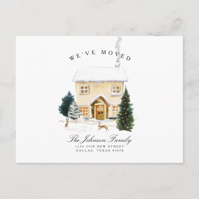 We've Moved Holiday Winter Snow Christmas House Announcement Postcard (Front)