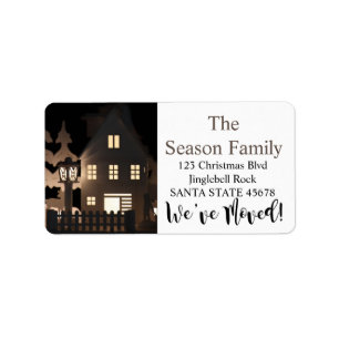 We've Moved Illuminated Christmas Houses Label