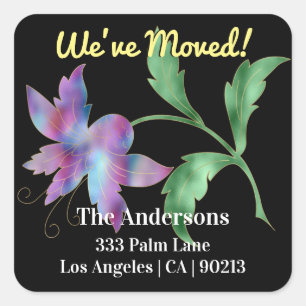 We've Moved, Large Tropical Flower, Return Address Square Sticker