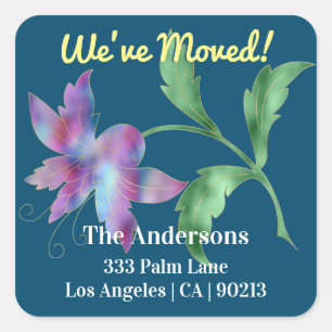 We've Moved, Large Tropical Flower, Return Address Square Sticker