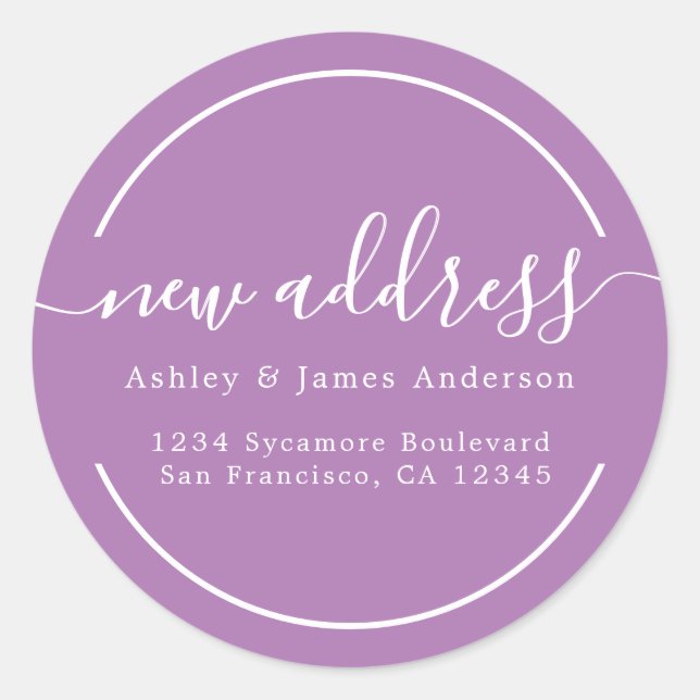 We've Moved Lavender Purple New Address Classic Round Sticker (Front)