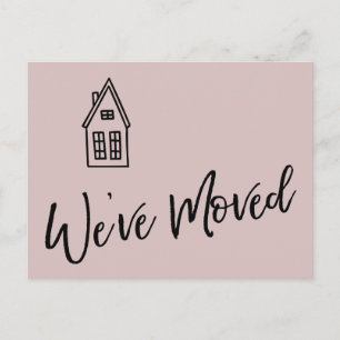 We've Moved Little House Drawing Dusty Rose Pink Postcard