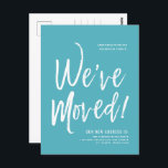 We've Moved Minimal Sapphire Blue New Address Postcard<br><div class="desc">A minimal solid Sapphire Blue and white script-style moving announcement postcard. It features a large script text of the words "We've Moved" followed by your address information below it. Many individual elements of the invite card are unlocked so feel free to change or add any details necessary by using the...</div>