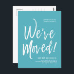 We've Moved Minimal Sapphire Blue New Address Postcard<br><div class="desc">A minimal solid Sapphire Blue and white script-style moving announcement postcard. It features a large script text of the words "We've Moved" followed by your address information below it. Many individual elements of the invite card are unlocked so feel free to change or add any details necessary by using the...</div>