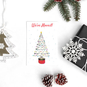 We've Moved Modern Christmas Tree Watercolor Holiday Card