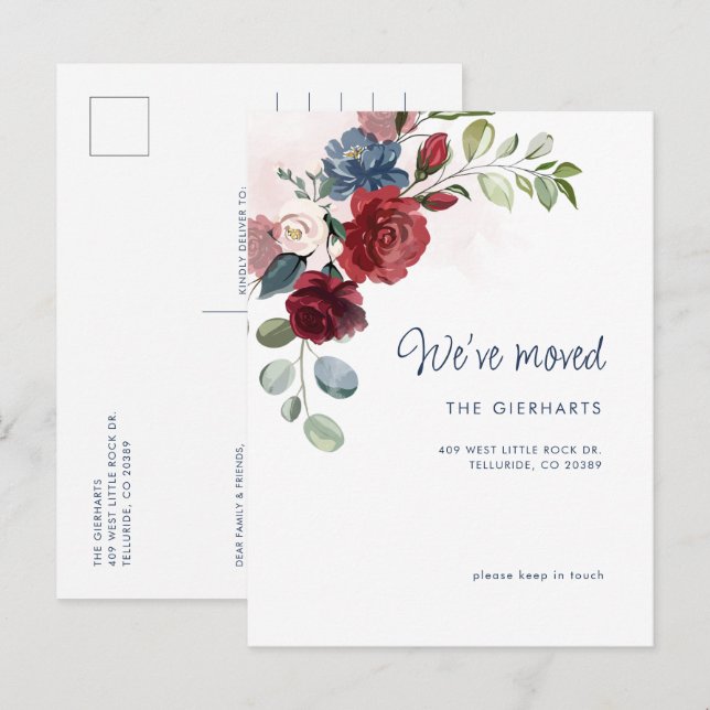 We've Moved Modern Elegant Chic Floral Moving Announcement Postcard (Front/Back)