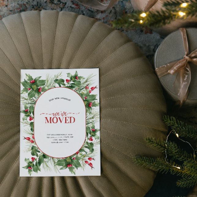 We've Moved Modern Holly Berry Moving Announcement (Sending your family and friends a festive 'We've Moved!' Christmas card!
)