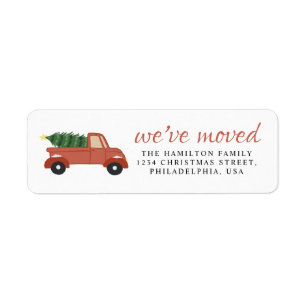 We've Moved Modern Red Truck Christms Tree Address