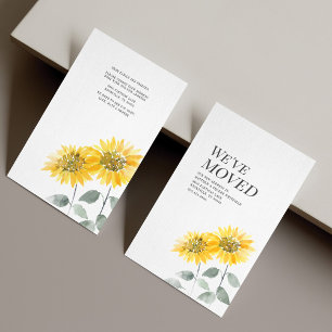 We've Moved Modern Watercoler Sunflower Moving Business Card