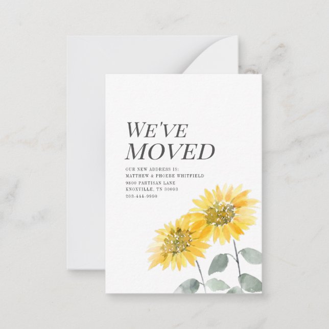 We've Moved Modern Watercoler Sunflower Moving Card (Front)