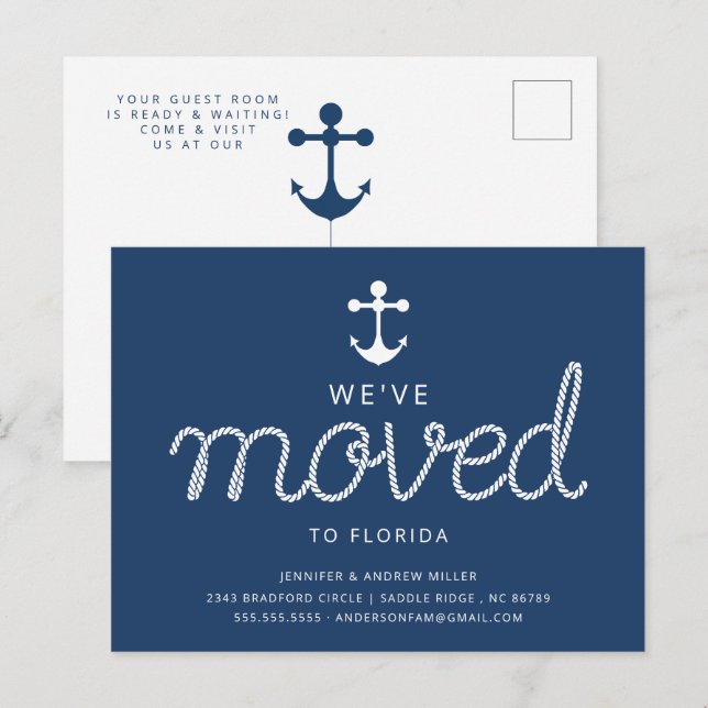 We've Moved Nautical Anchor Moving Announcement Postcard (Front/Back)