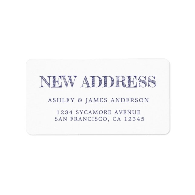 We've Moved Navy Blue White New Address label (Front)