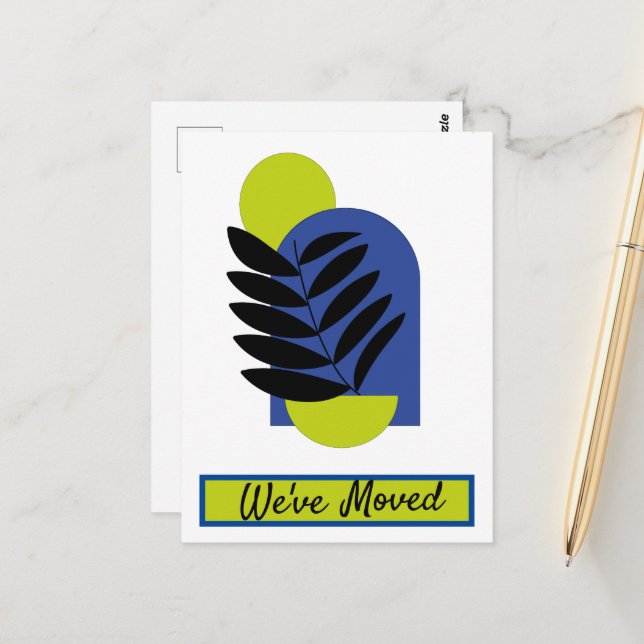 We've Moved New Address Abstract Botanical Postcard (Front/Back In Situ)
