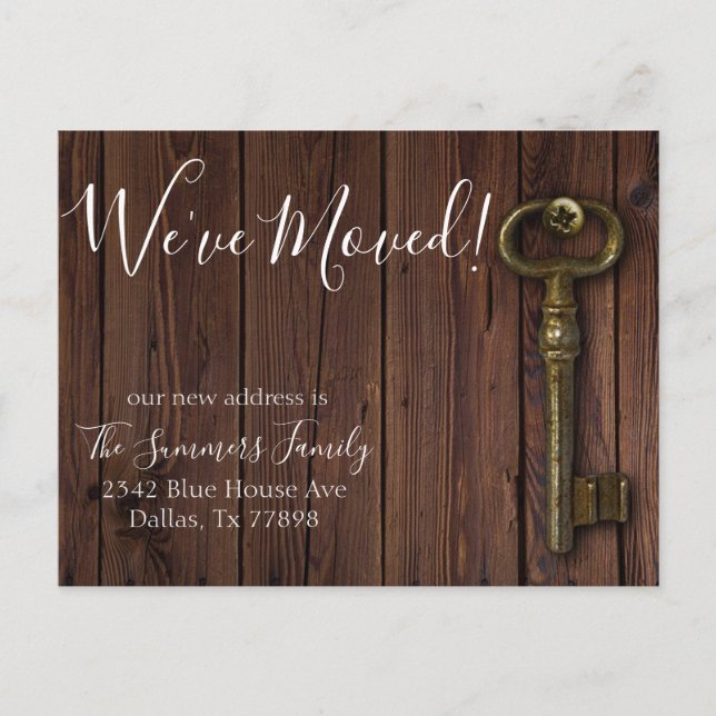 We've Moved New Address Announcement Wood Key (Front)