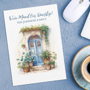 We've Moved New Address Blue Watercolor Door Announcement