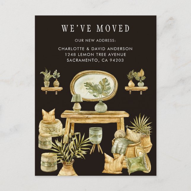 We've Moved New Address Boho Watercolor Moving Announcement Postcard (Front)