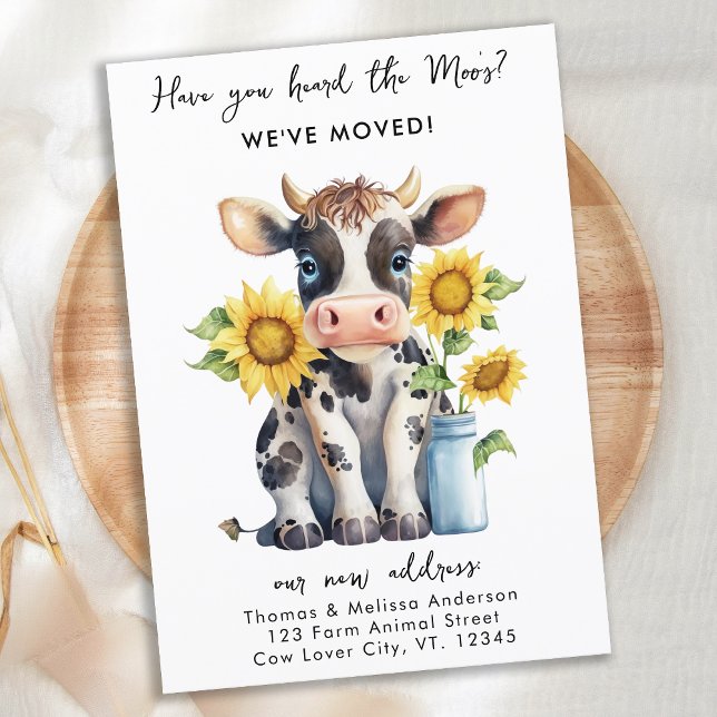 We've Moved New Address Cute Cow Sunflowers Moving Announcement (Creator Uploaded)