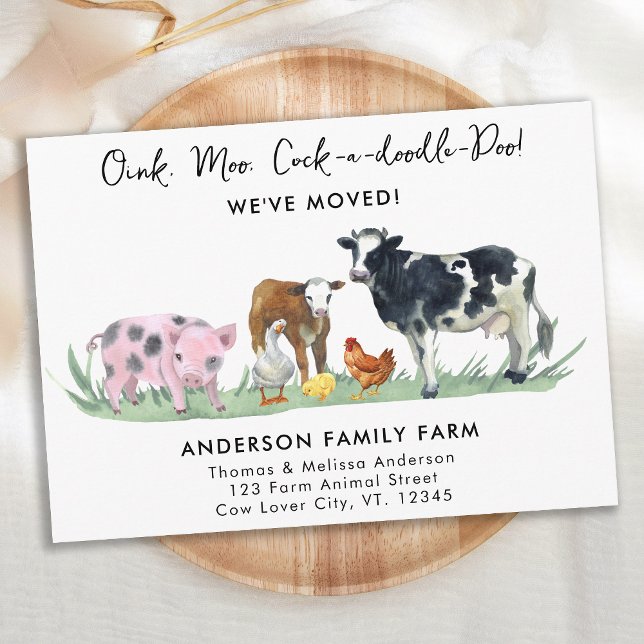 We've Moved New Address Cute Farm Animals Moving Announcement Postcard (Creator Uploaded)