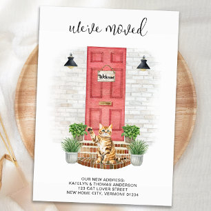 We've Moved New Address Front Red Door Cat Moving Announcement Postcard