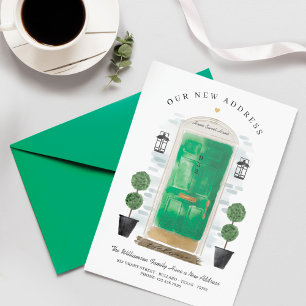 We've Moved - New Address Green Watercolor Door Announcement