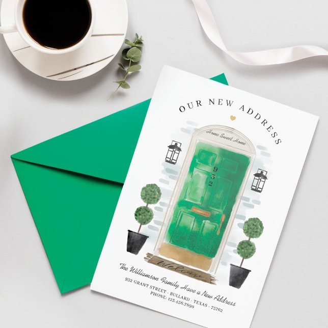 We've Moved - New Address Green Watercolor Door Announcement (We've Moved - New Address Green Watercolor Door Announcement)