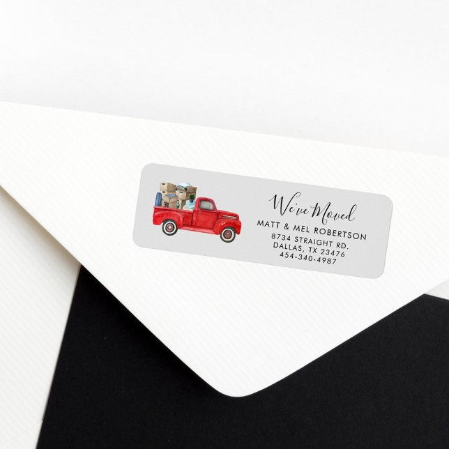 We've Moved New Address Moving Return Address (We Have Moved Watercolor Red Truck Return Address Label)