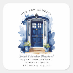 We've Moved New Address navy Watercolor Door Square Sticker