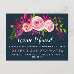 We've moved New address pink roses Announcement Postcard