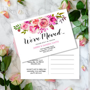 We've moved New address pink roses Announcement Postcard
