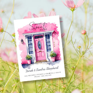We've Moved New Address pink Watercolor Door Announcement Postcard