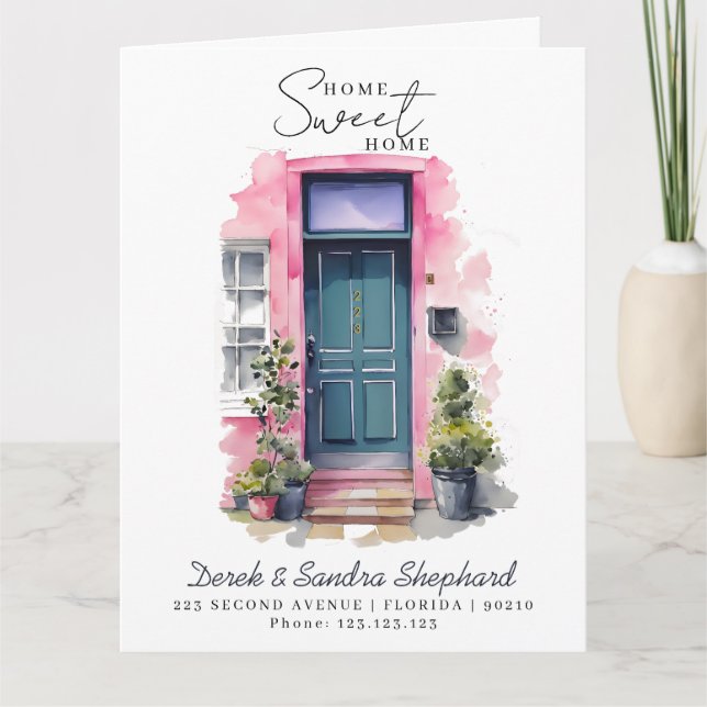 We've Moved New Address pink Watercolor Door Card (Front)