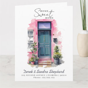 We've Moved New Address pink Watercolor Door Card