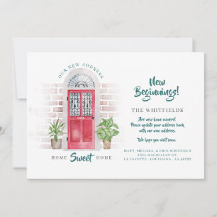 We've Moved New Address Red Watercolor Door Announcement