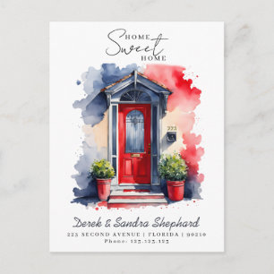 We've Moved New Address red Watercolor Door Announcement Postcard