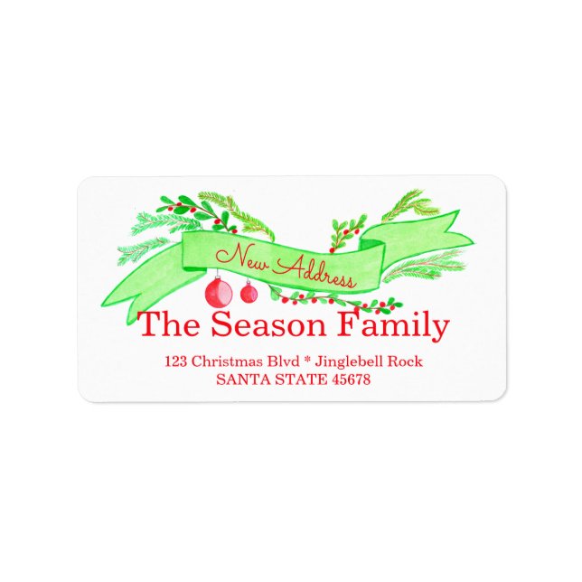 We've Moved/New Address , watercolor Christmas Label (Front)
