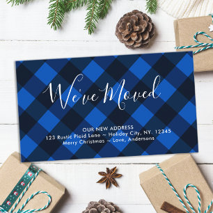We've Moved New Home Blue Buffalo Plaid Moving Enclosure Card