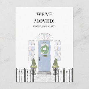 We've Moved New Home Blue Watercolor Door Postcard