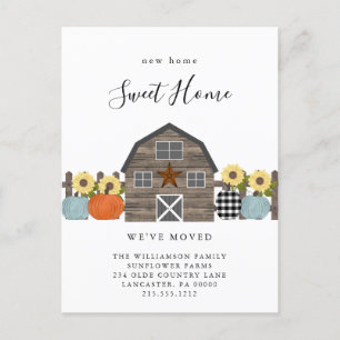 We've Moved New Home Country Fall Farmhouse Postcard