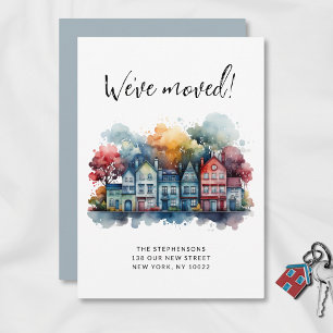 We've Moved New Home Cute Watercolor Houses Announcement