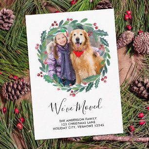 We've Moved New Home Greenery Wreath Photo Moving Enclosure Card