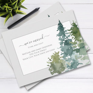 We've Moved New Home Script Pine Tree Announcement Postcard