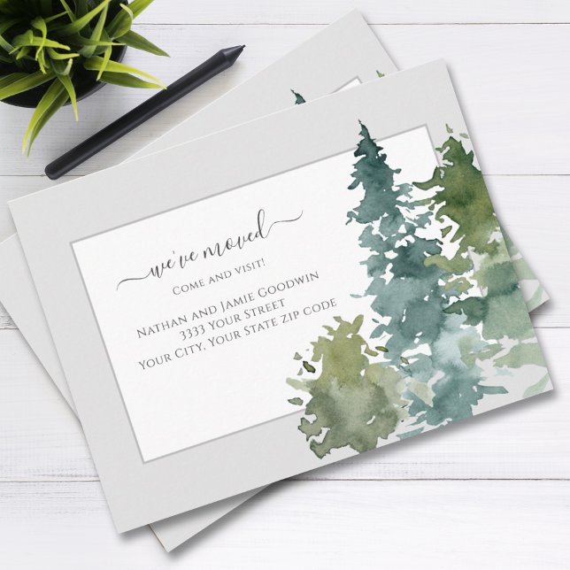 We've Moved New Home Script Pine Tree Announcement Postcard (Creator Uploaded)