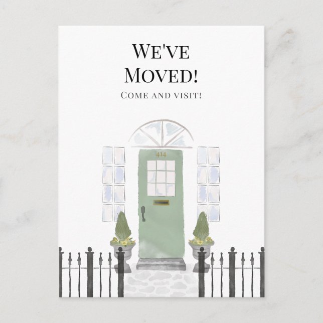 We've Moved New Home Simple Watercolor Door Postcard (Front)